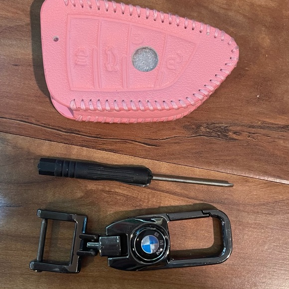 🦋 NEW BMW Pink Leather BMW Key Fob Cover Keychain Case. - Picture 4 of 5